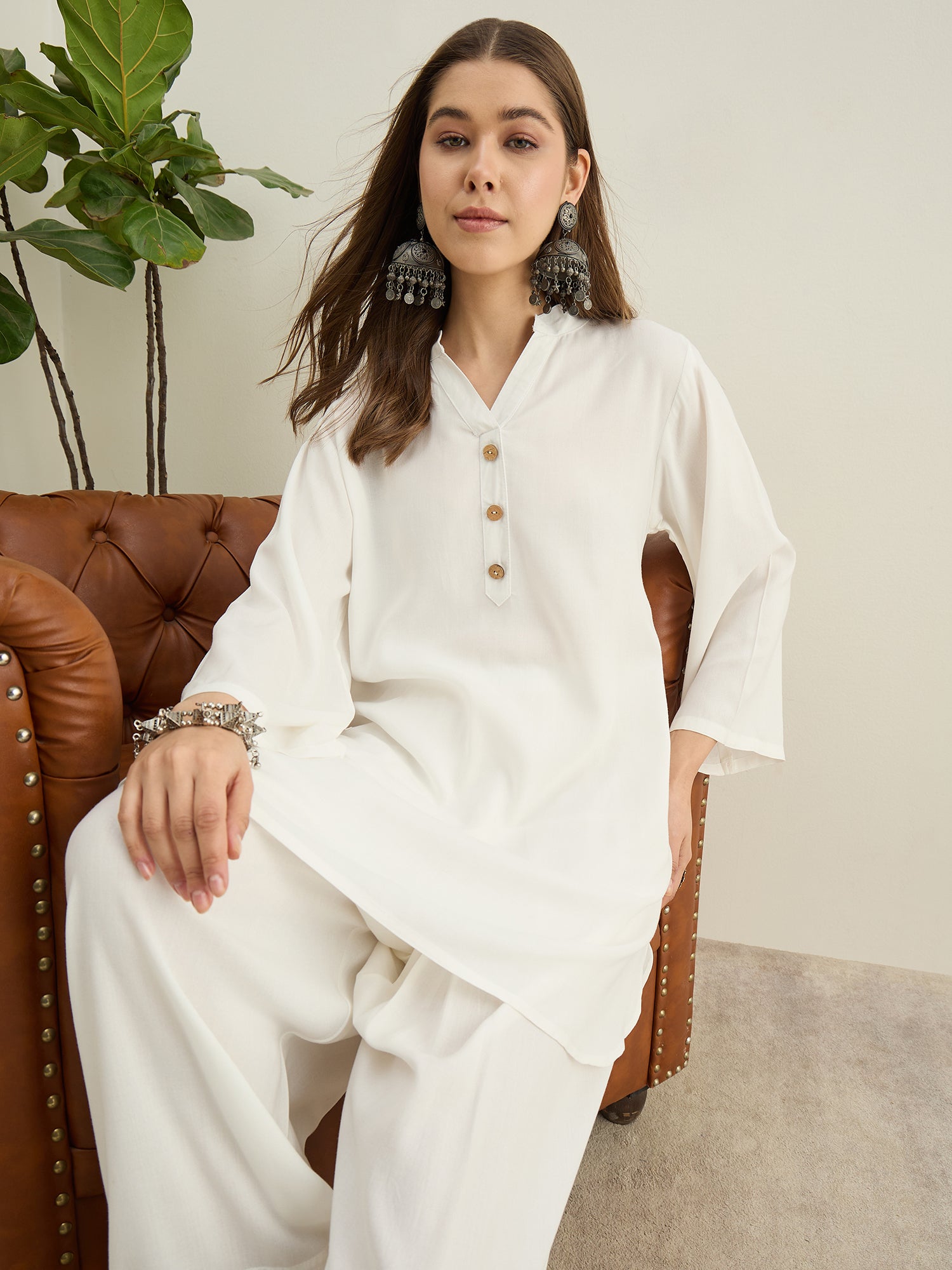 White Solid Farshi Salwar Set