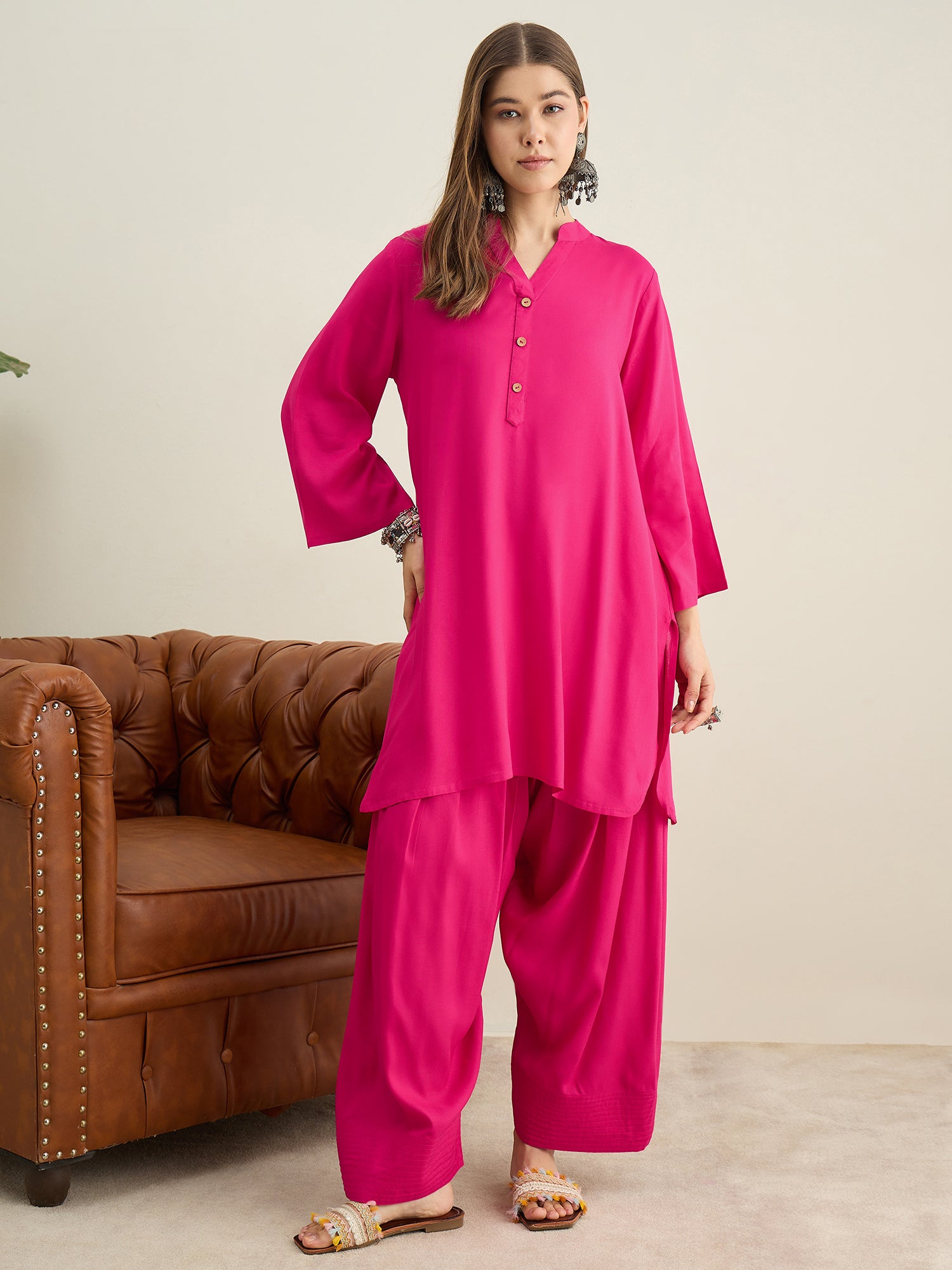 Fuchsia Solid Farshi Salwar Set
