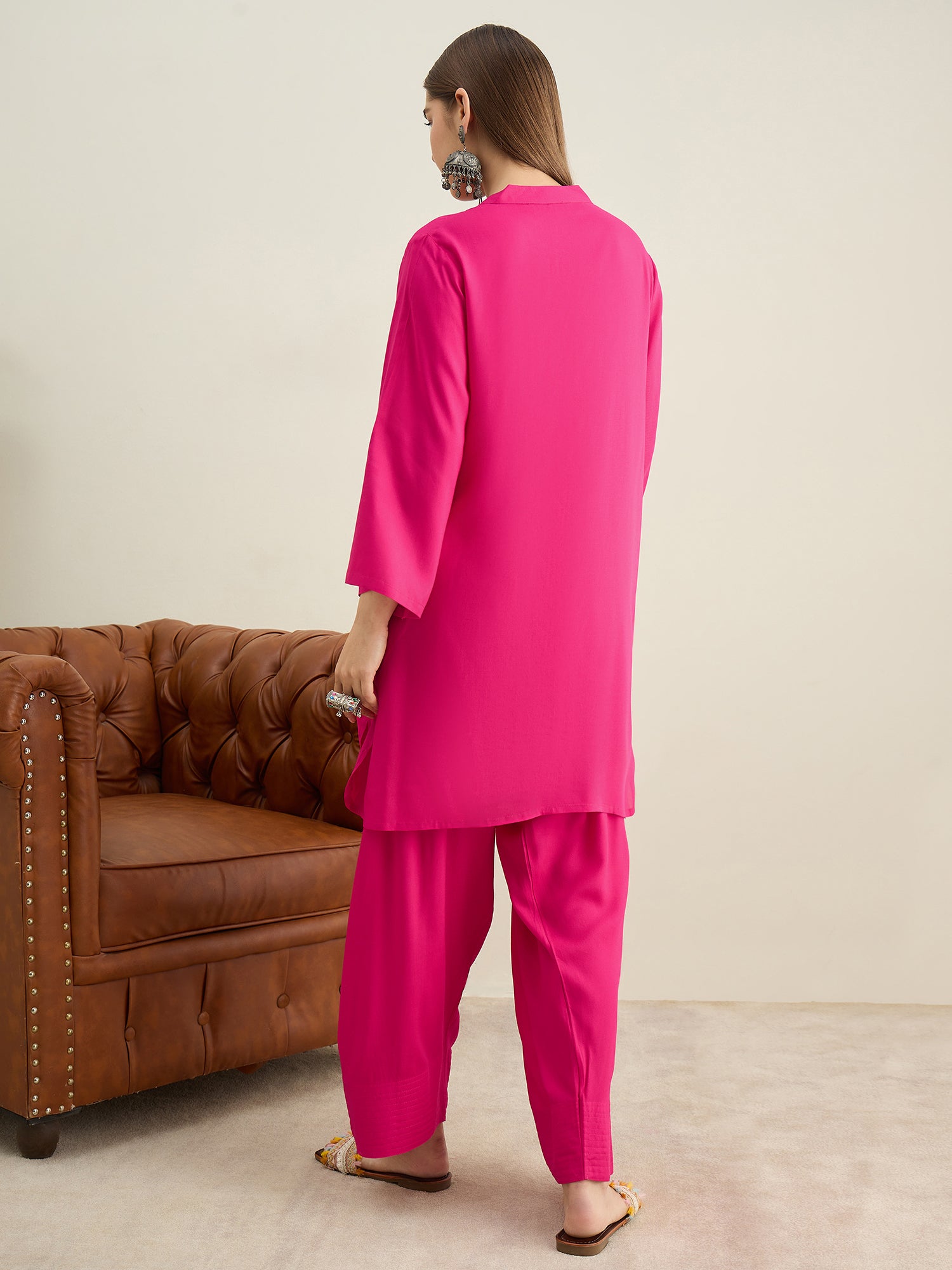 Fuchsia Solid Farshi Salwar Set