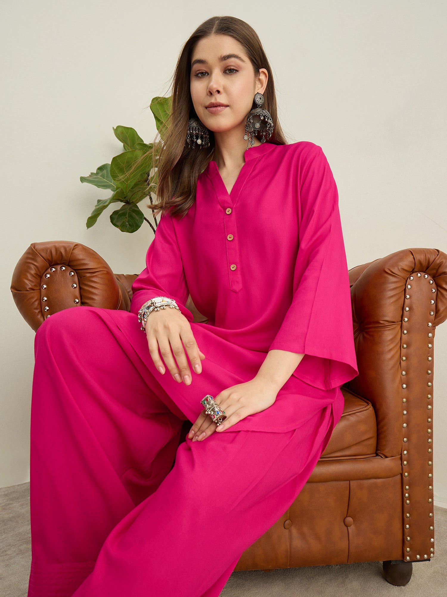 Fuchsia Solid Farshi Salwar Set