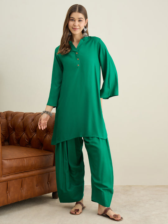 Forest Green Solid Farshi Salwar Set