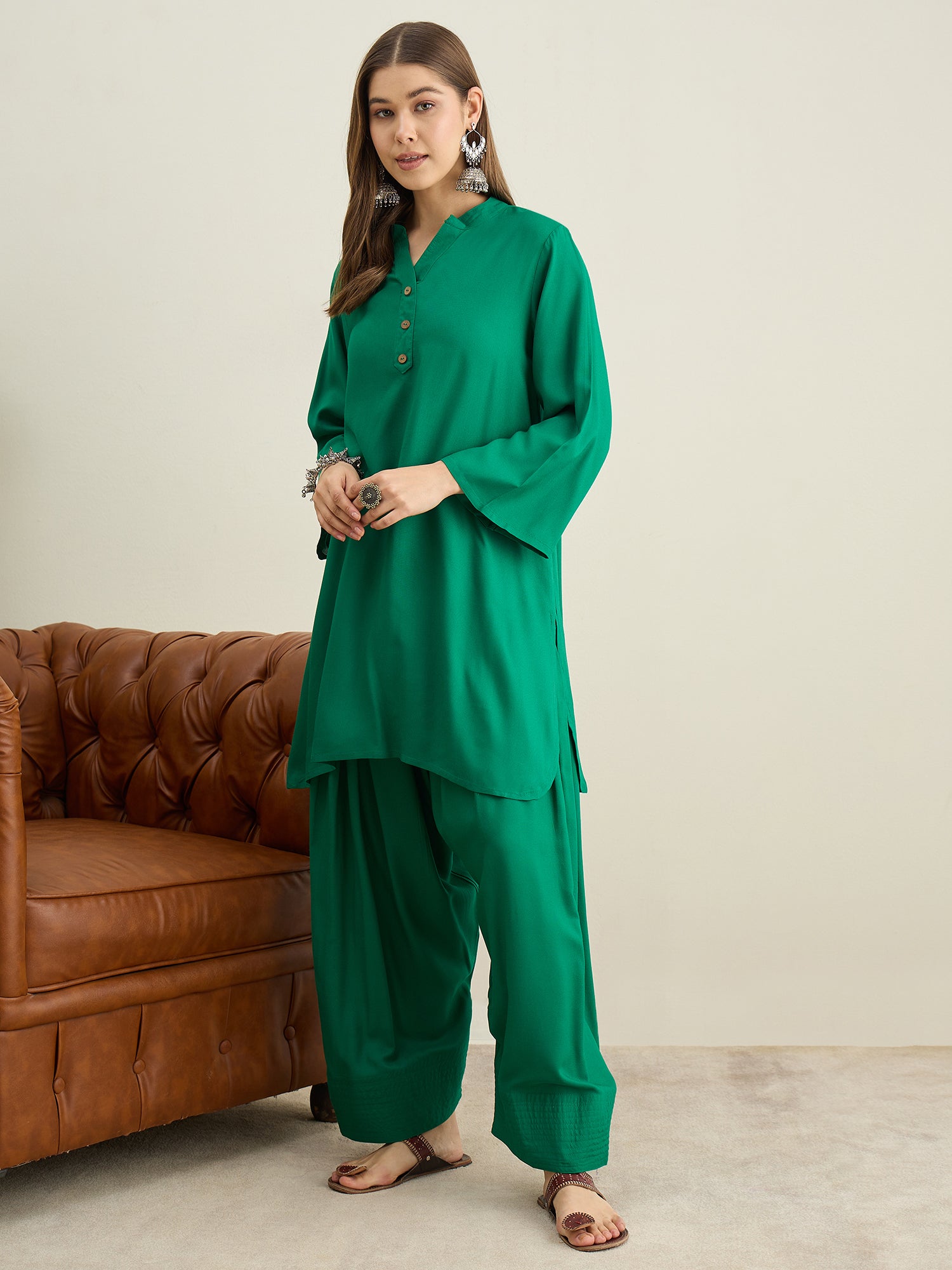 Forest Green Solid Farshi Salwar Set