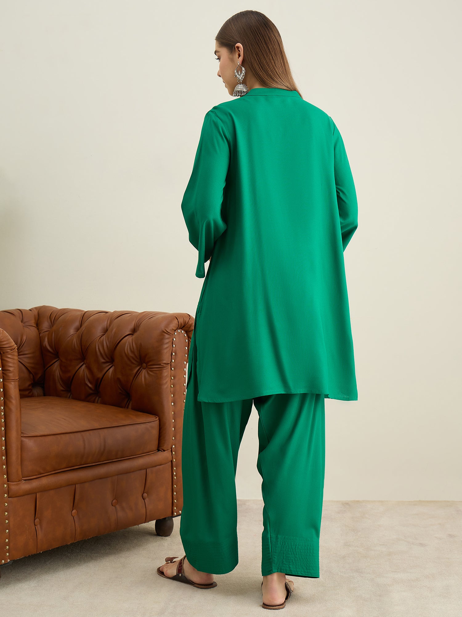 Forest Green Solid Farshi Salwar Set