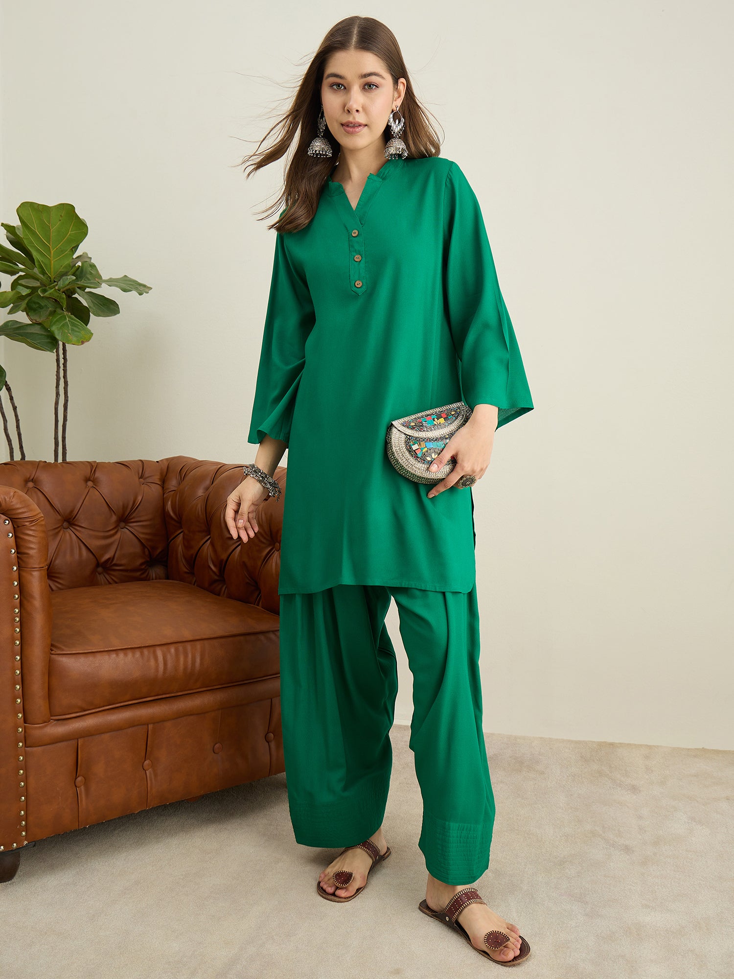 Forest Green Solid Farshi Salwar Set