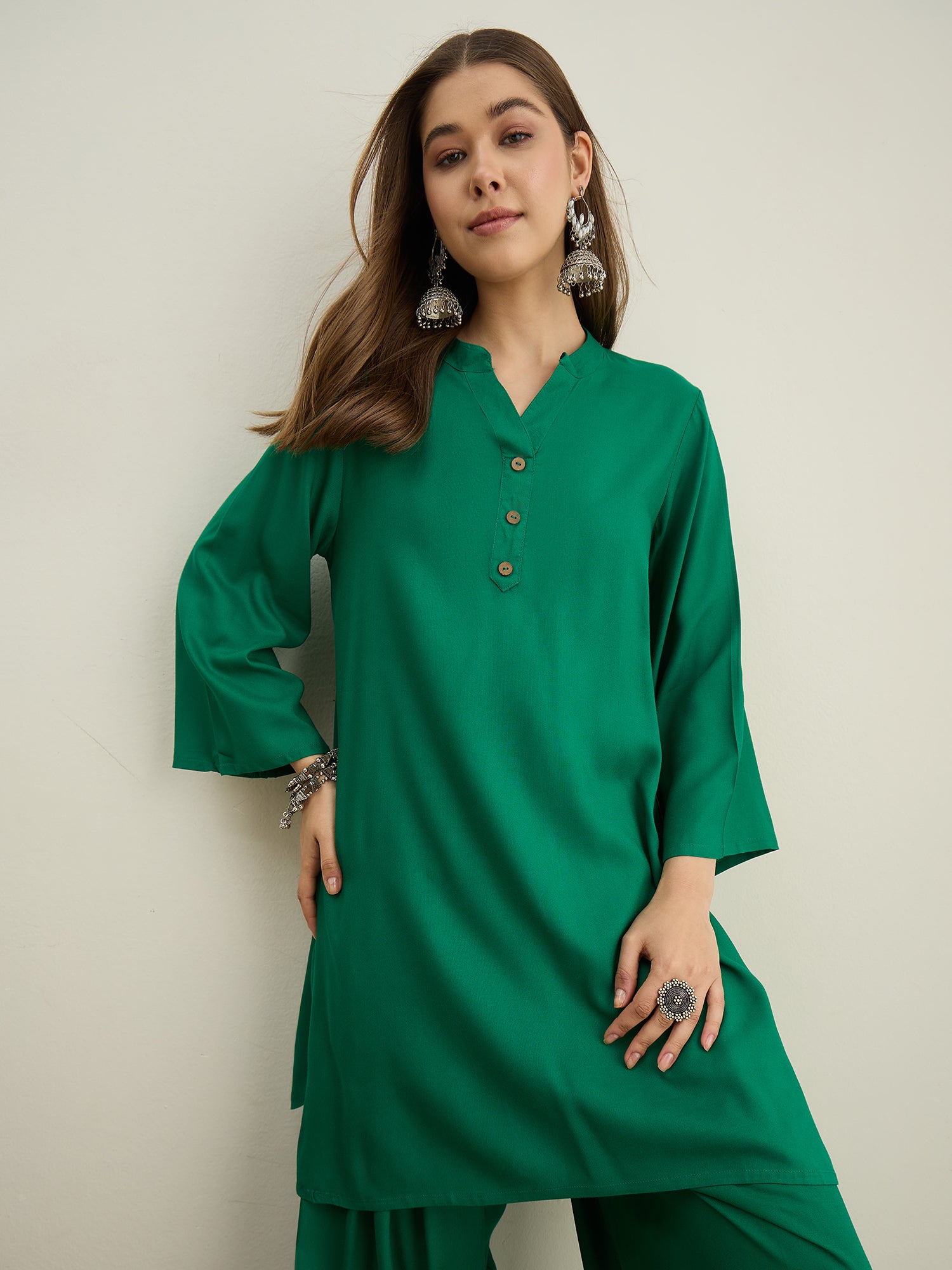 Forest Green Solid Farshi Salwar Set