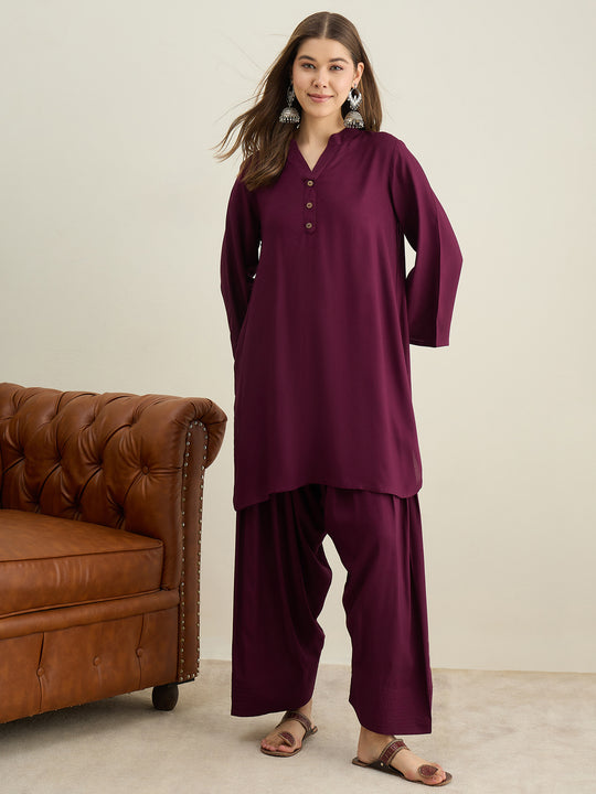 Wine Solid Farshi Salwar Set