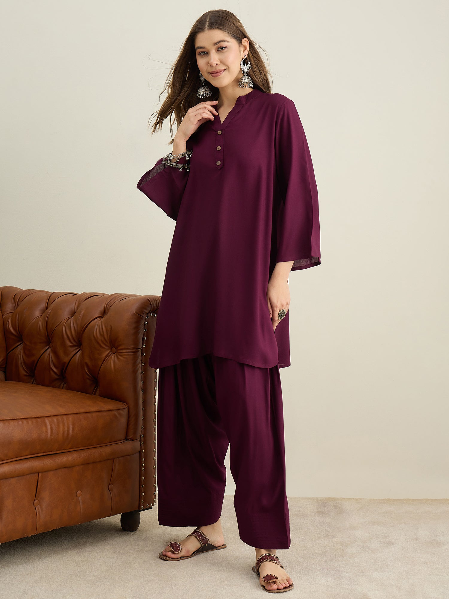 Wine Solid Farshi Salwar Set