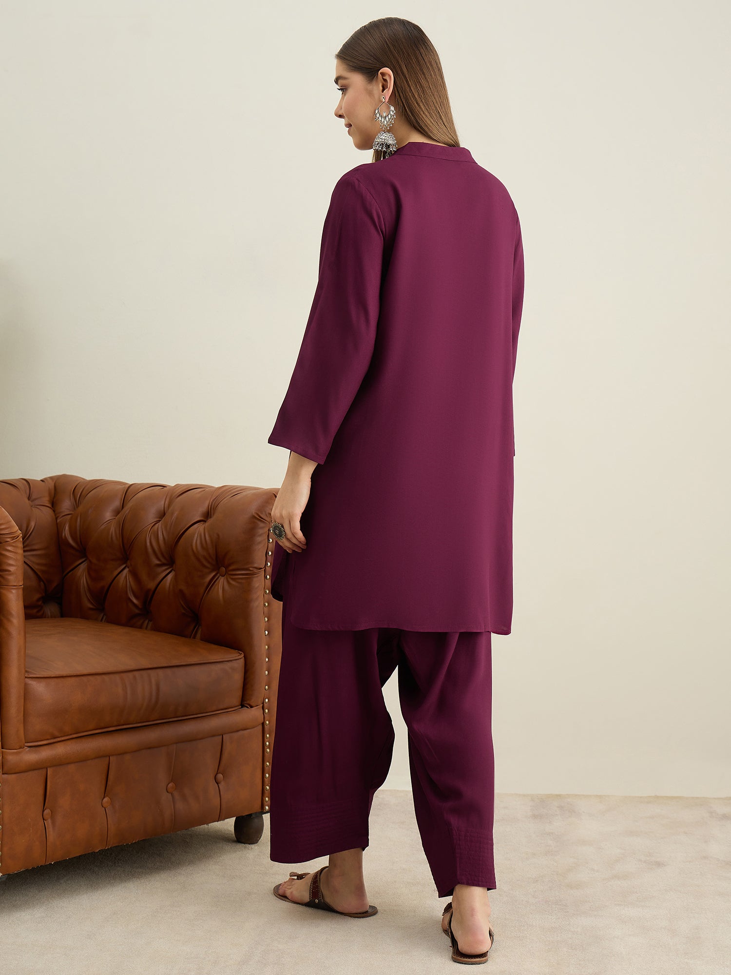 Wine Solid Farshi Salwar Set