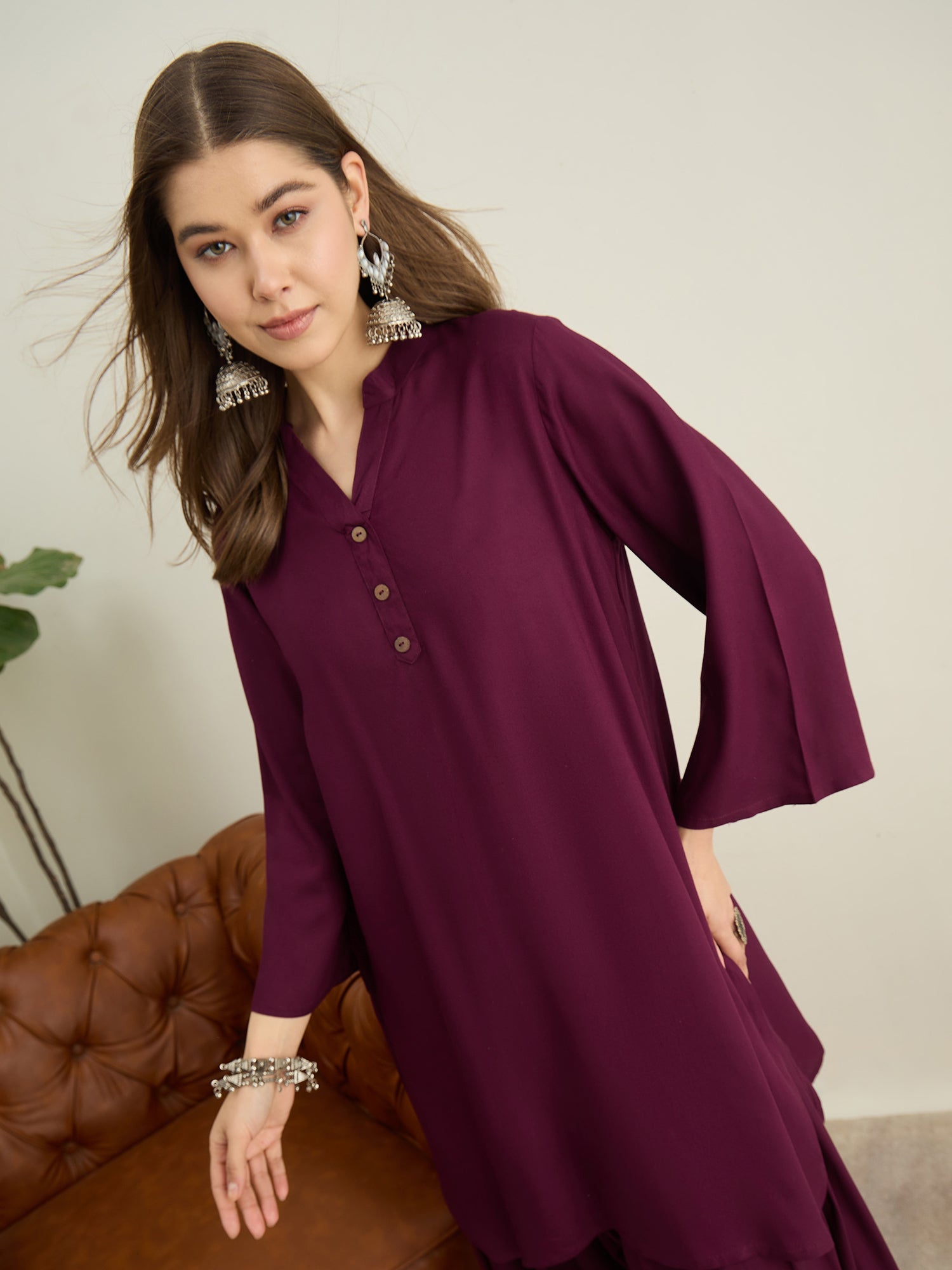Wine Solid Farshi Salwar Set