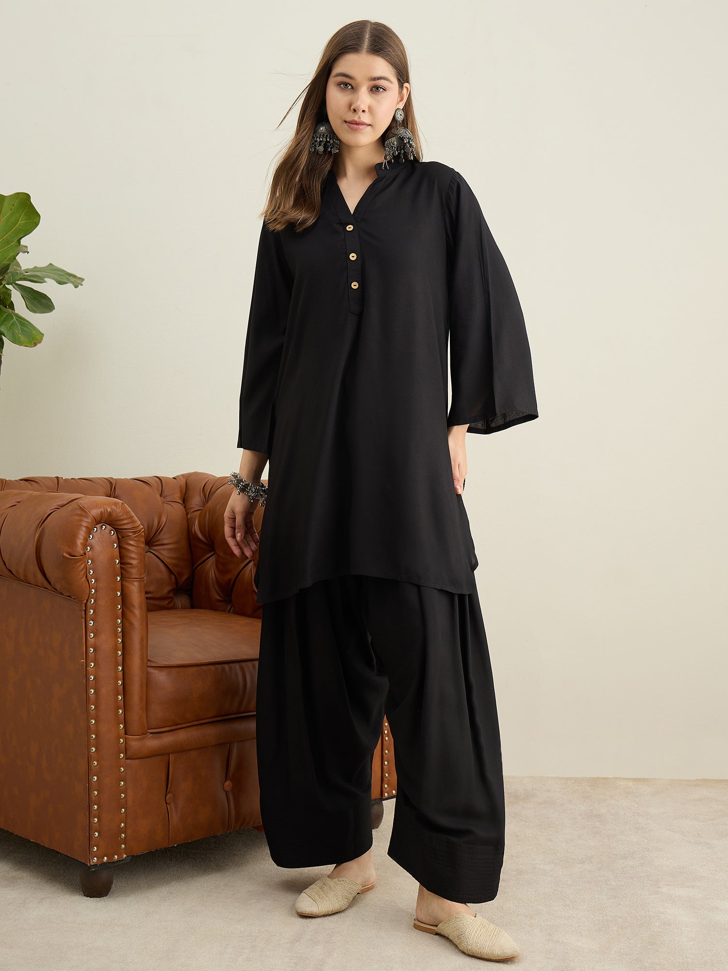 Black Solid Farshi Salwar Set