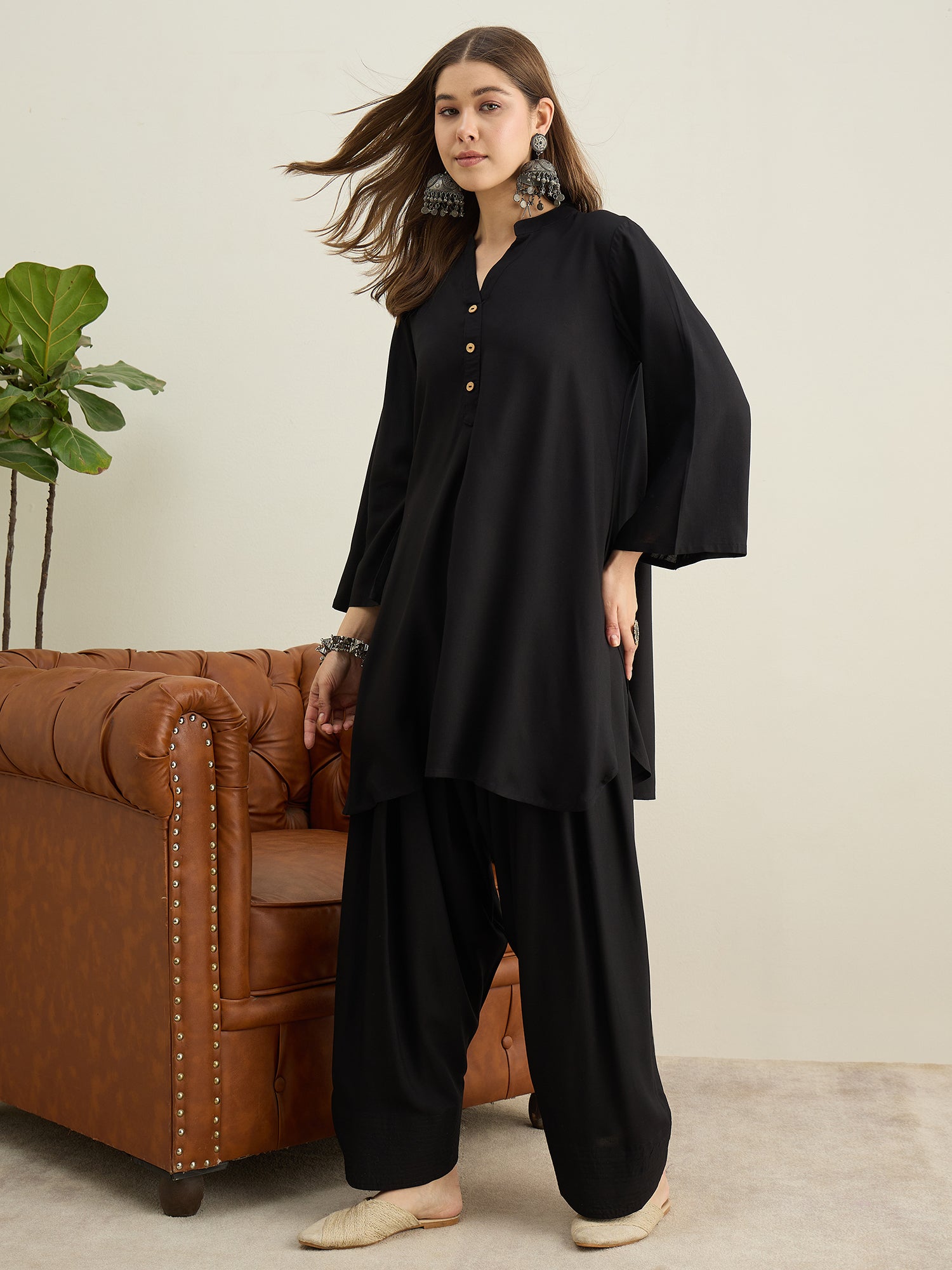 Black Solid Farshi Salwar Set