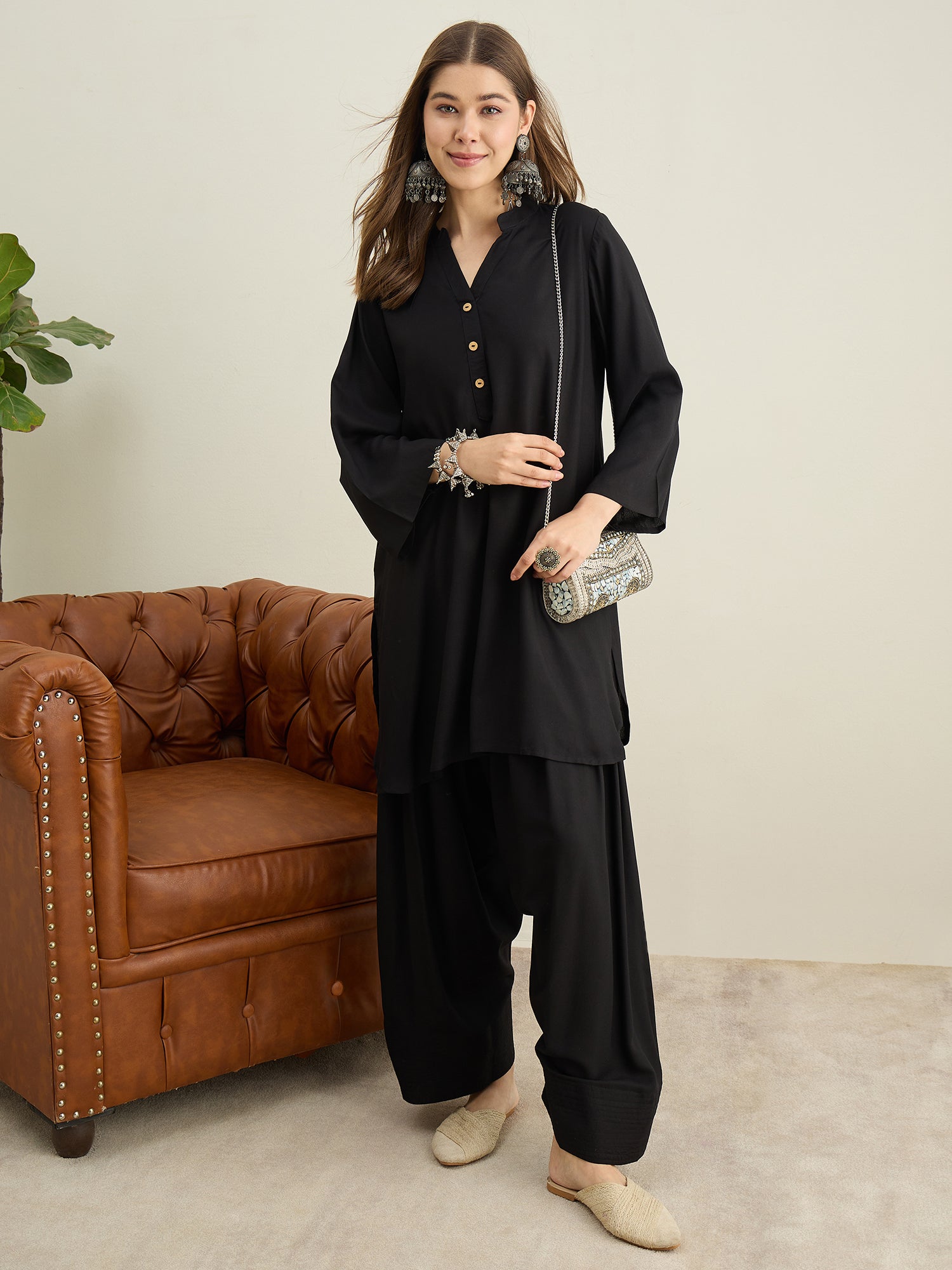 Black Solid Farshi Salwar Set
