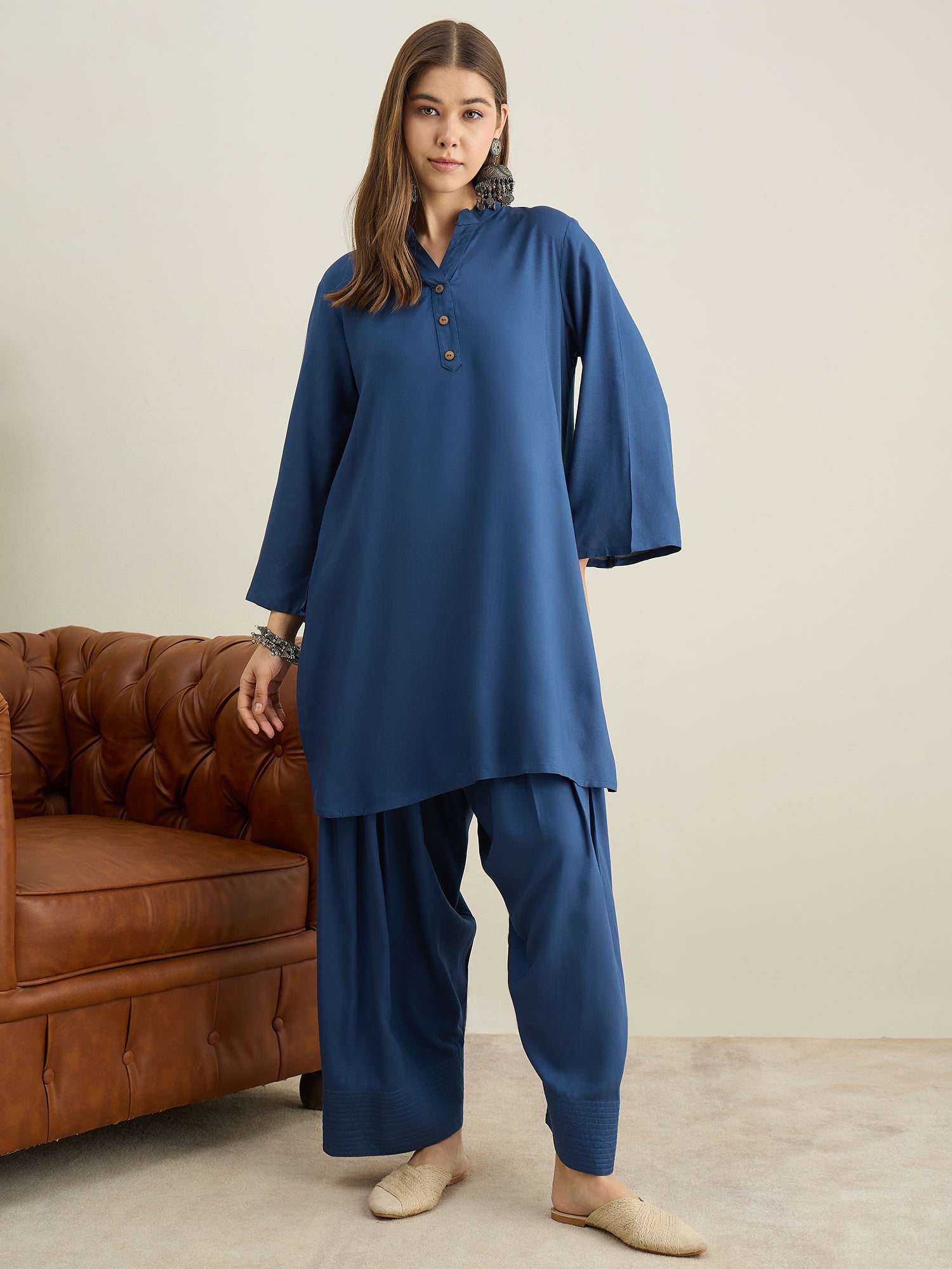 Midnight Blue Solid Farshi Salwar Set