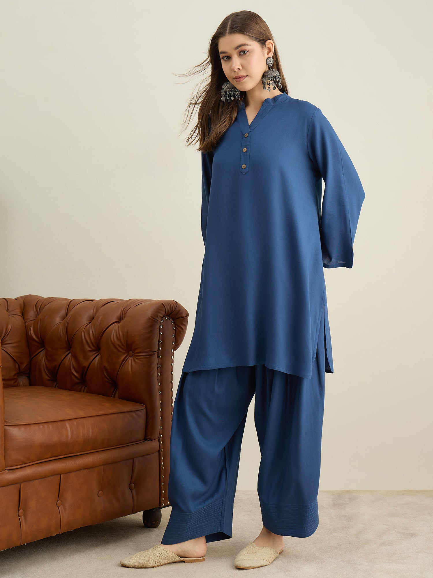 Midnight Blue Solid Farshi Salwar Set