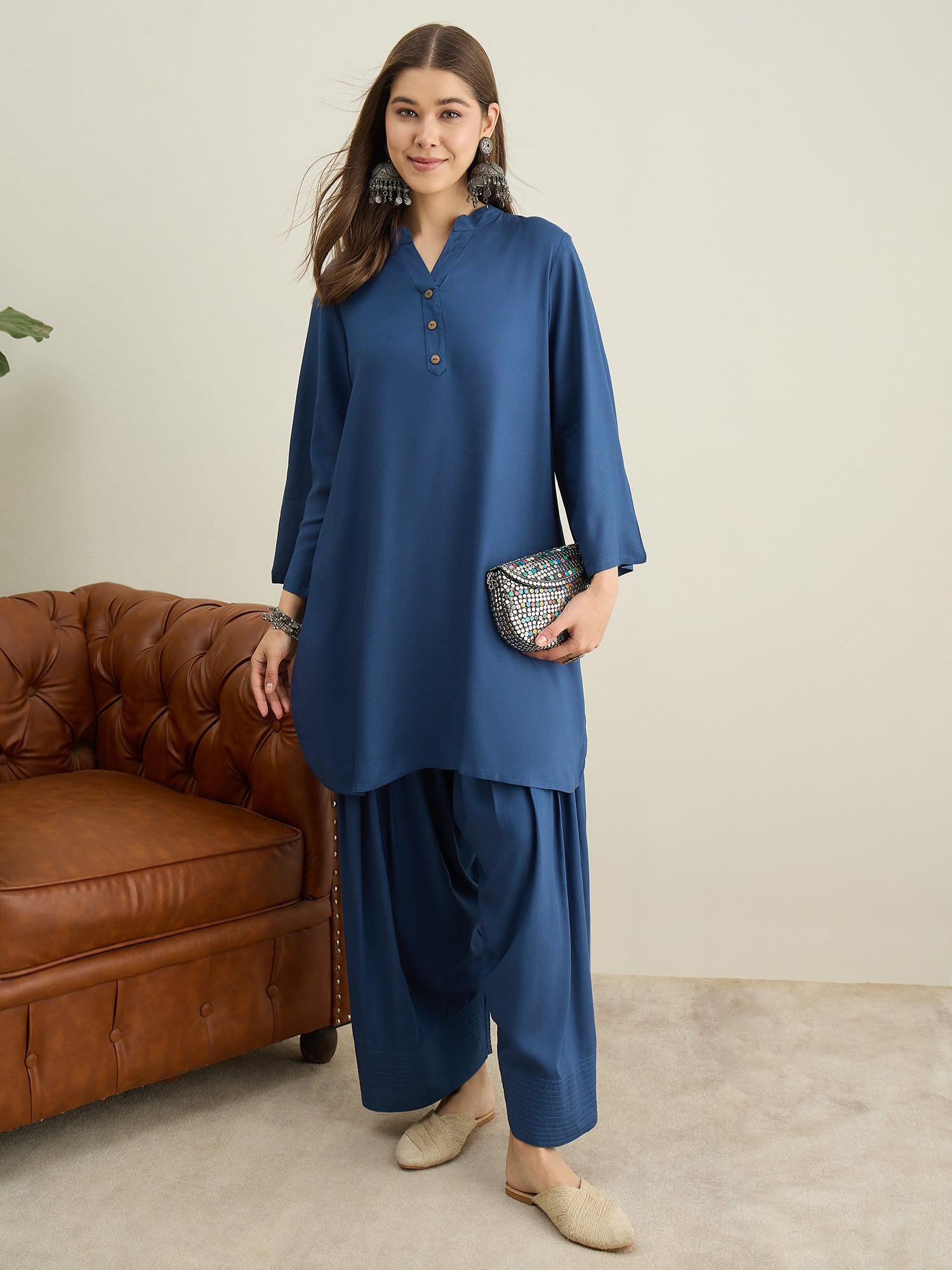 Midnight Blue Solid Farshi Salwar Set