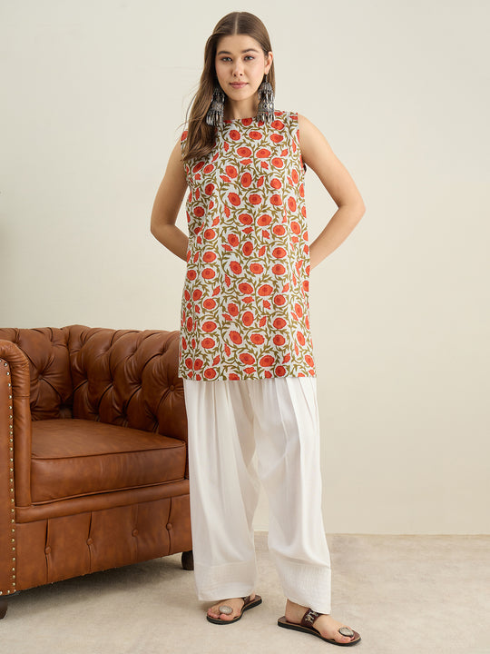 Orange Floral Jaal W/S Farshi Salwar Set