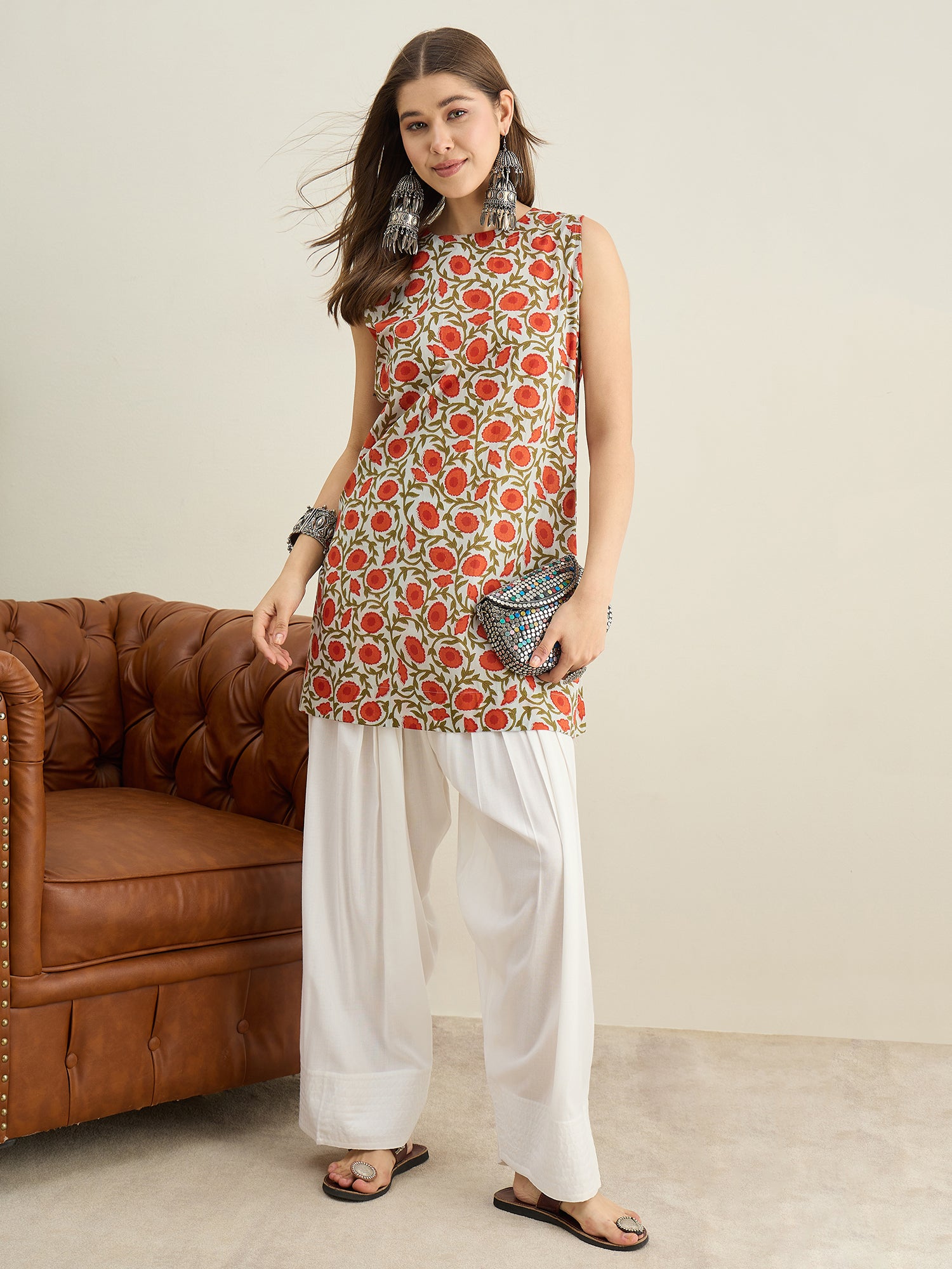 Orange Floral Jaal W/S Farshi Salwar Set