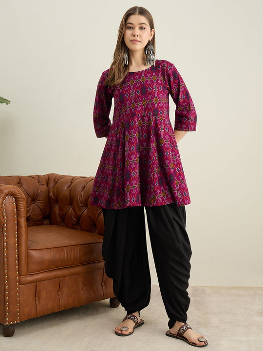 Wine Patola Ikat Kurta Tulip Pant Set