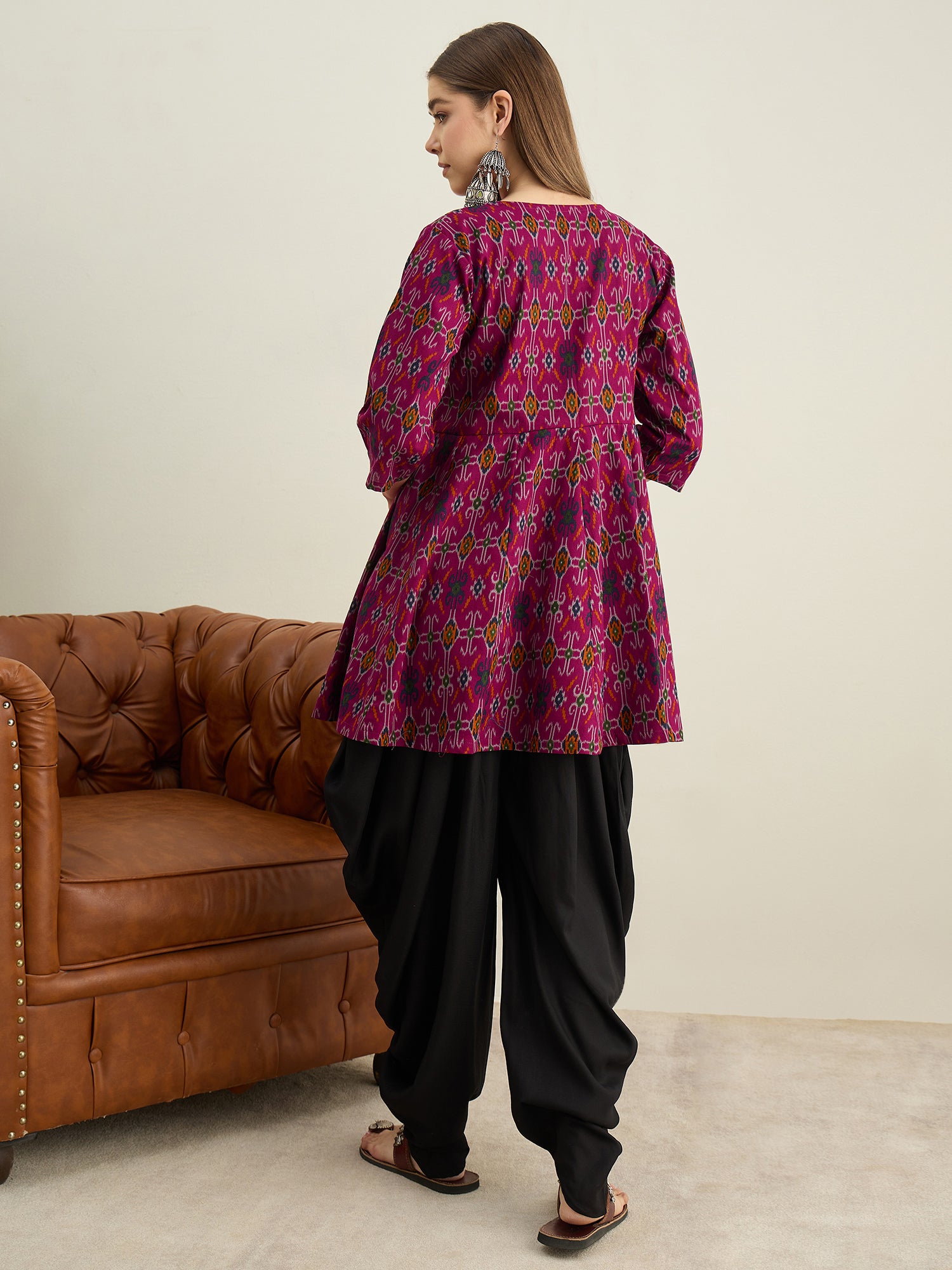 Wine Patola Ikat Kurta Tulip Pant Set