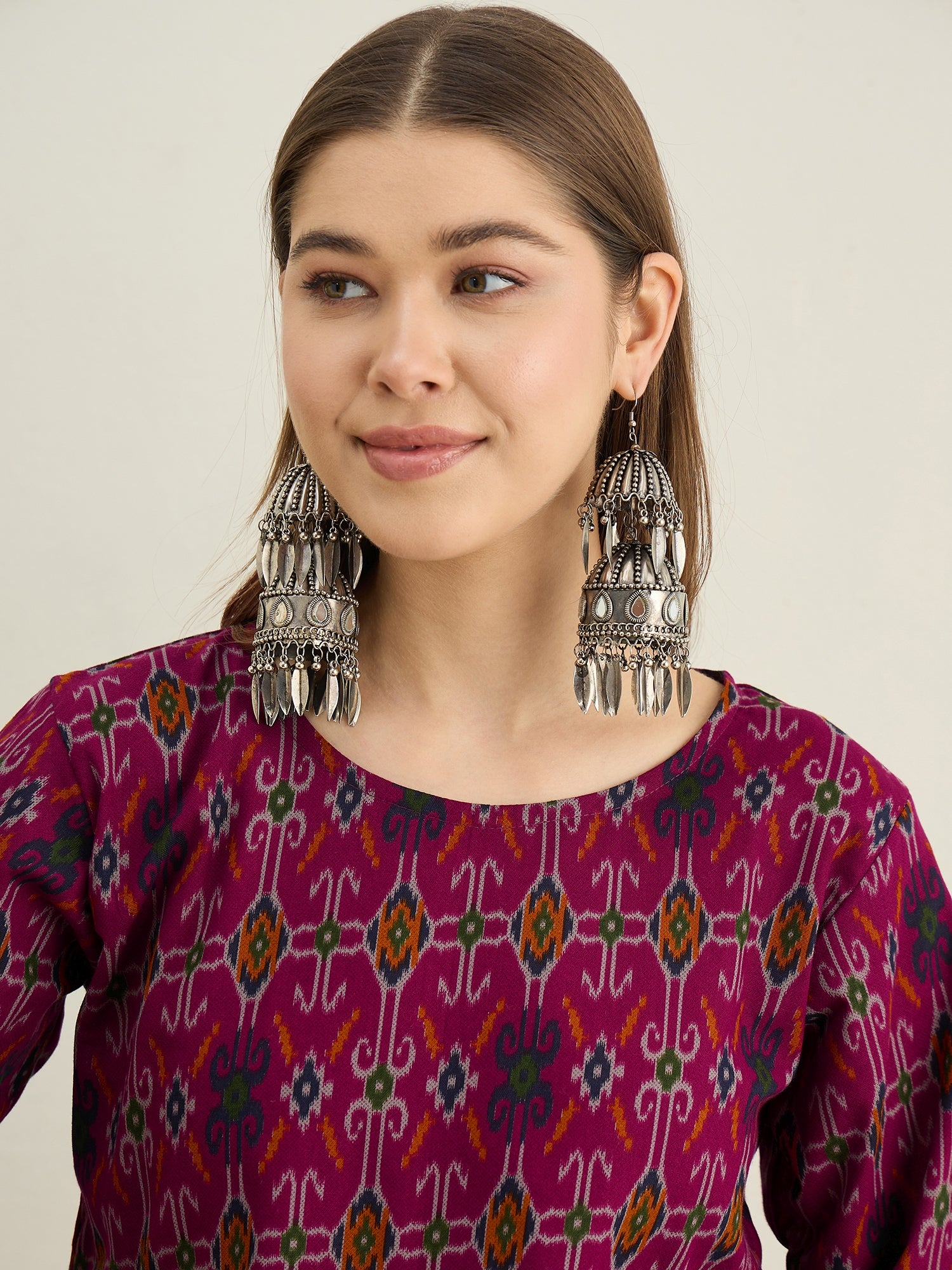 Wine Patola Ikat Kurta Tulip Pant Set