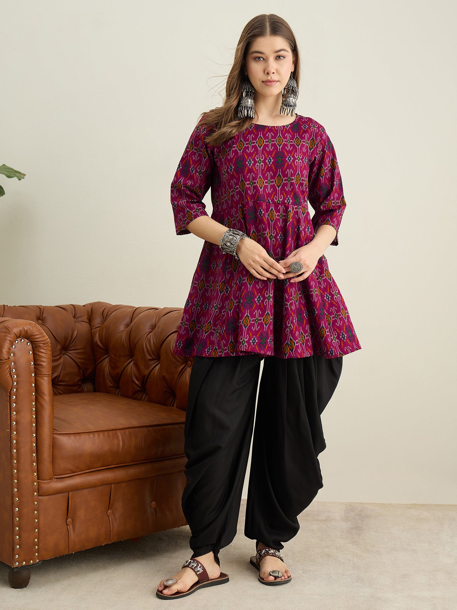 Wine Patola Ikat Kurta Tulip Pant Set