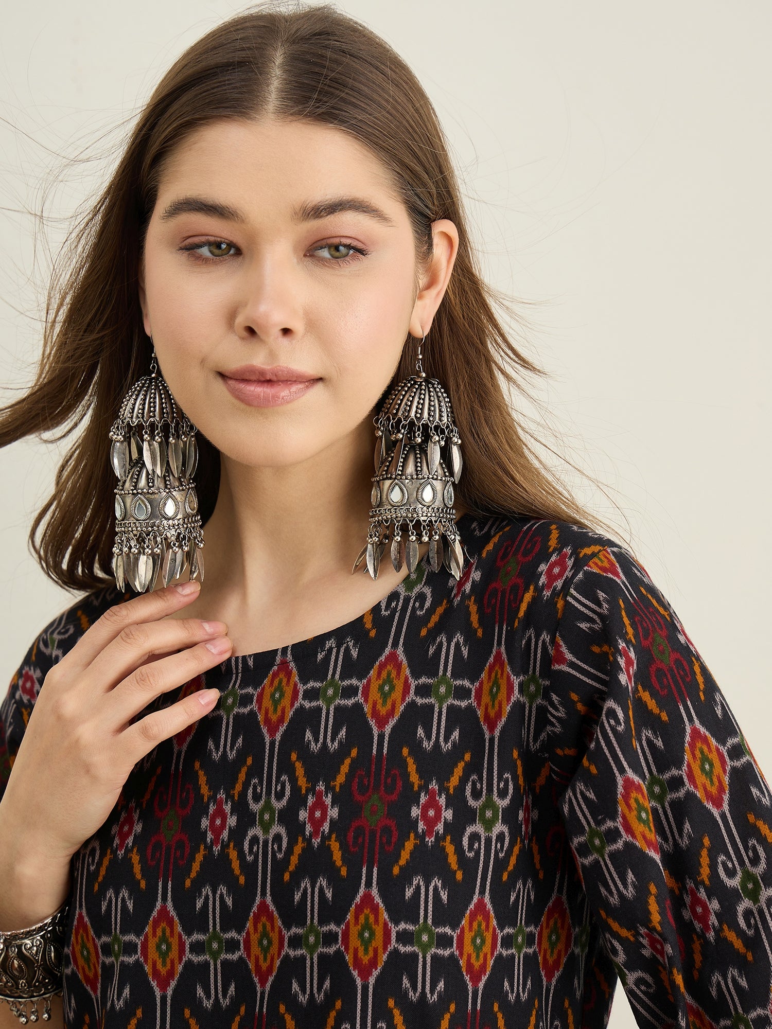 Black Patola Ikat Kurta Tulip Pant Set