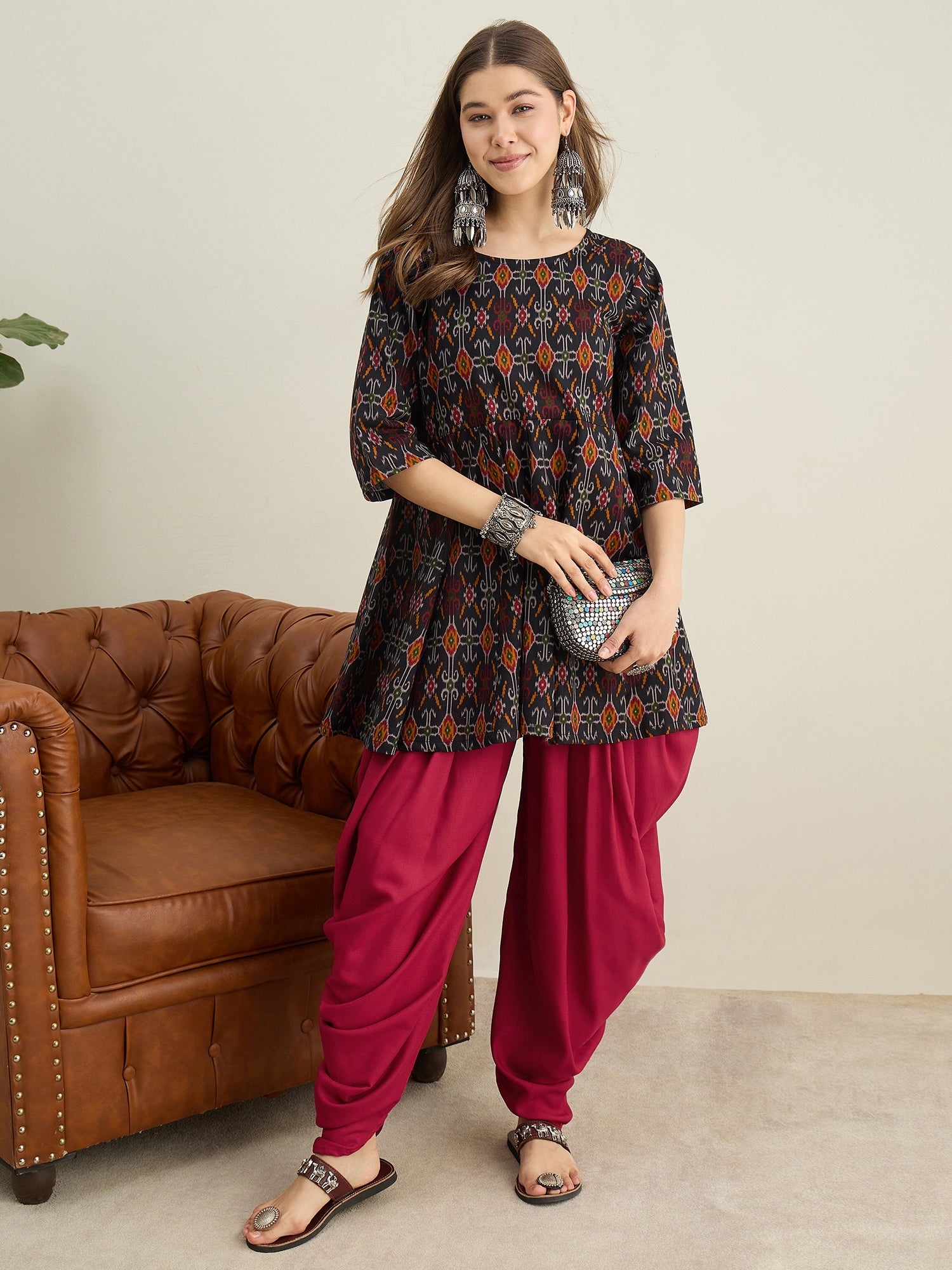 Black Patola Ikat Kurta Tulip Pant Set