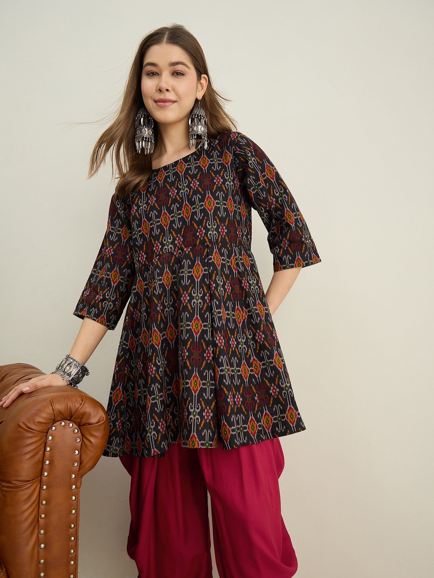 Black Patola Ikat Kurta Tulip Pant Set