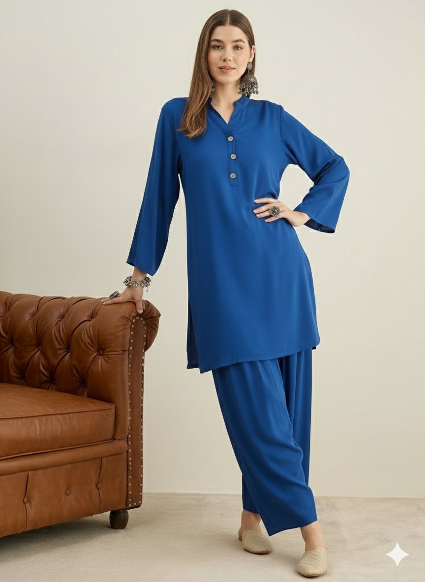 Ink Blue Solid Farshi Salwar Set