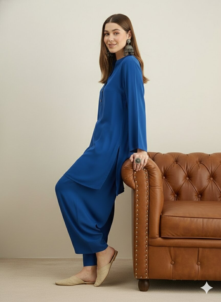 Ink Blue Solid Farshi Salwar Set