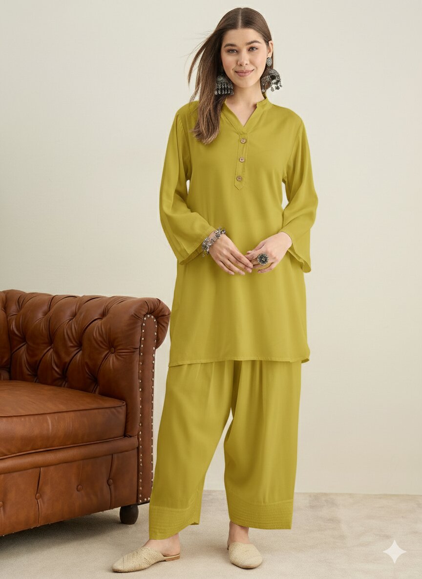 Lemon Yellow Solid Farshi Salwar Set