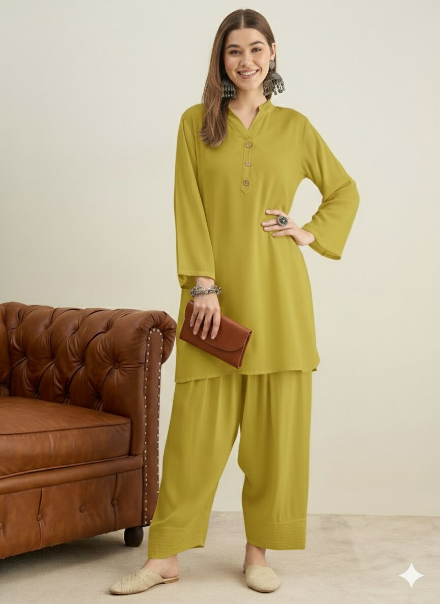 Lemon Yellow Solid Farshi Salwar Set