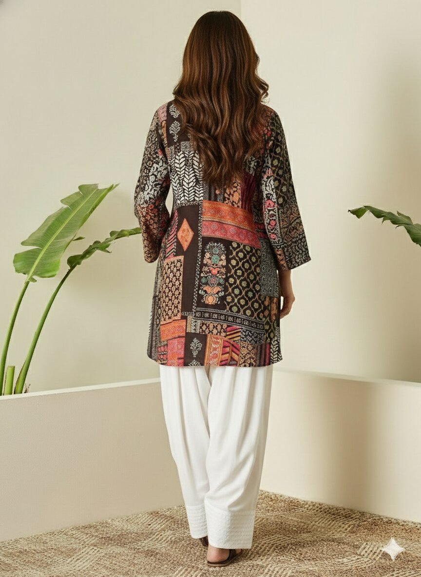 Black Multi White Salwar Kurta Set