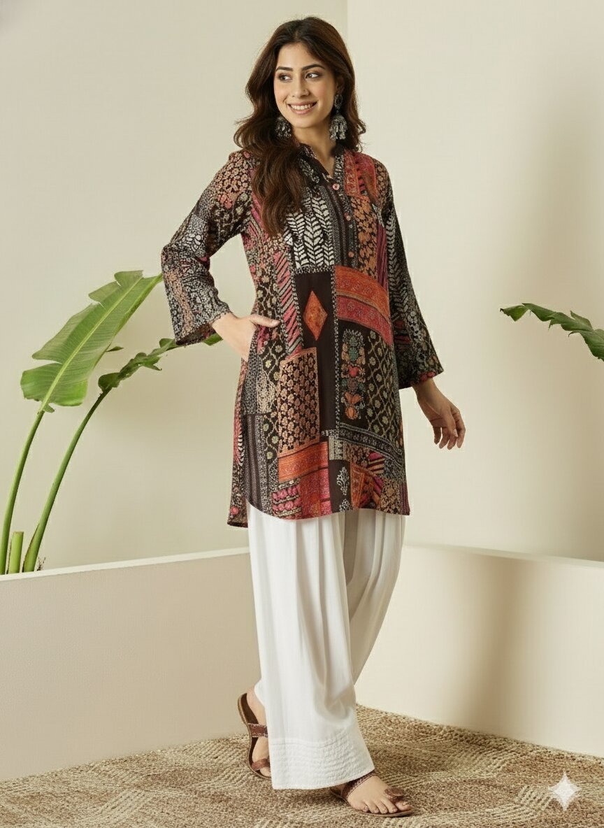 Black Multi White Salwar Kurta Set