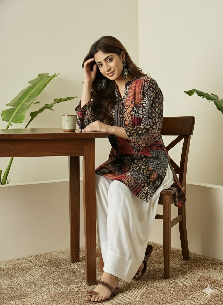 Black Multi White Salwar Kurta Set
