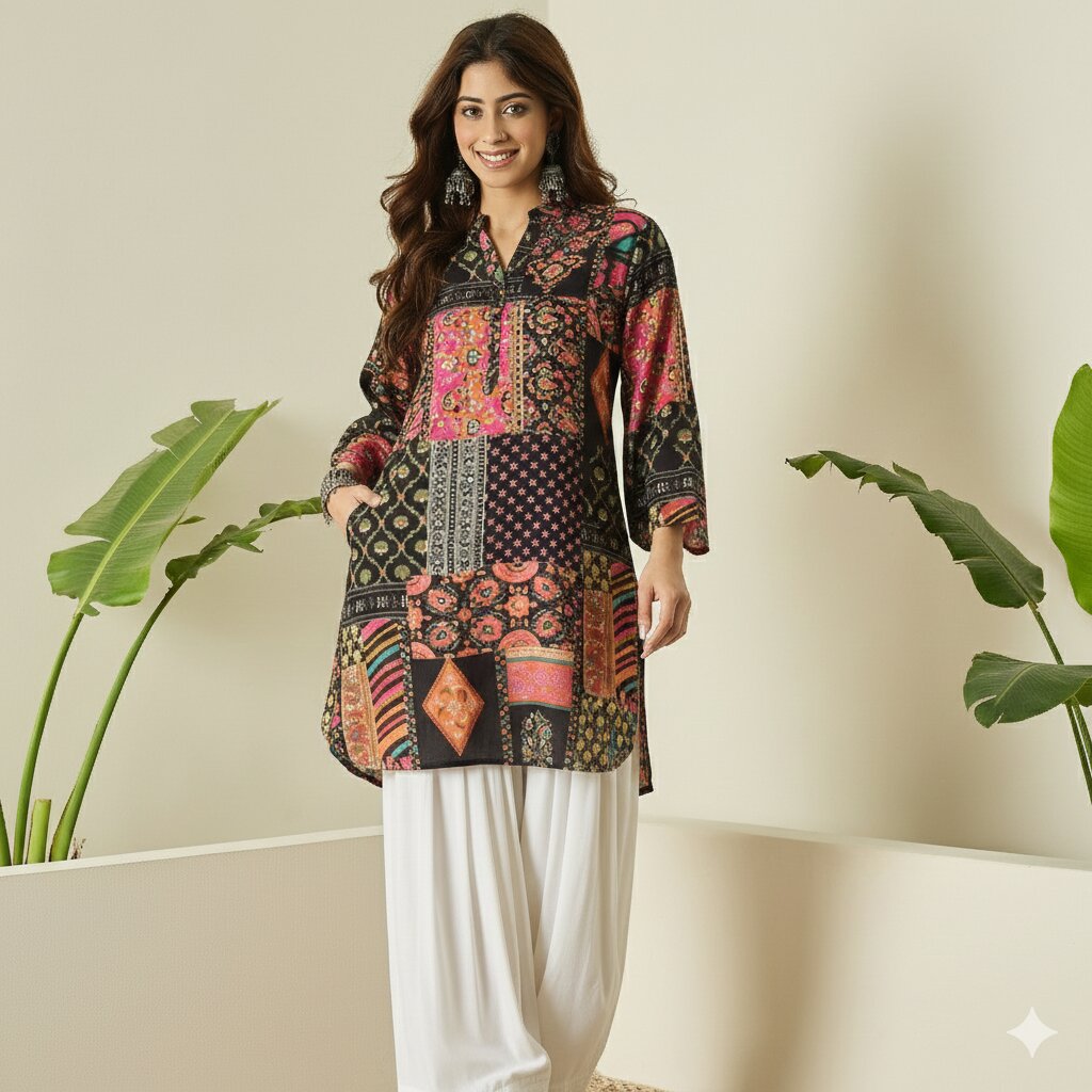 Black Multi White Salwar Kurta Set