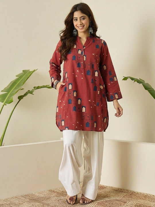 Rust Window Print farshi Salwar Set