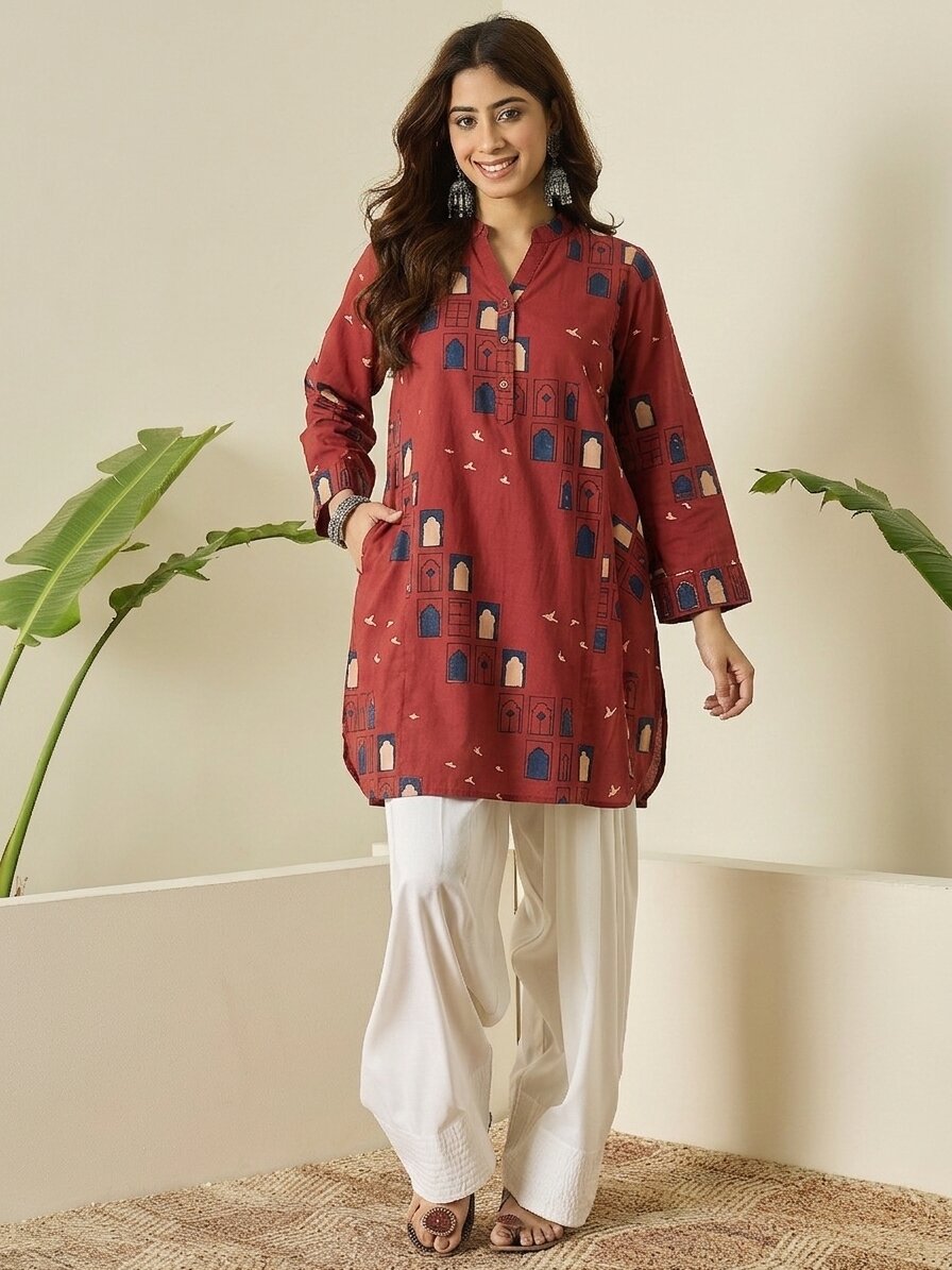 Rust Window Print farshi Salwar Set