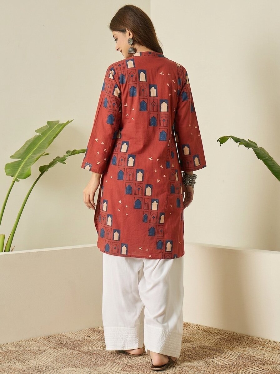 Rust Window Print farshi Salwar Set