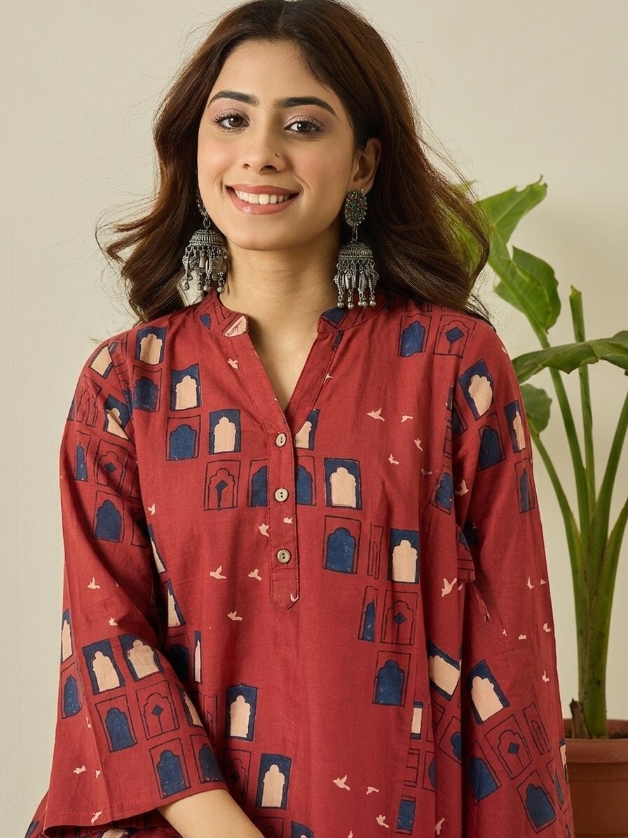Rust Window Print farshi Salwar Set