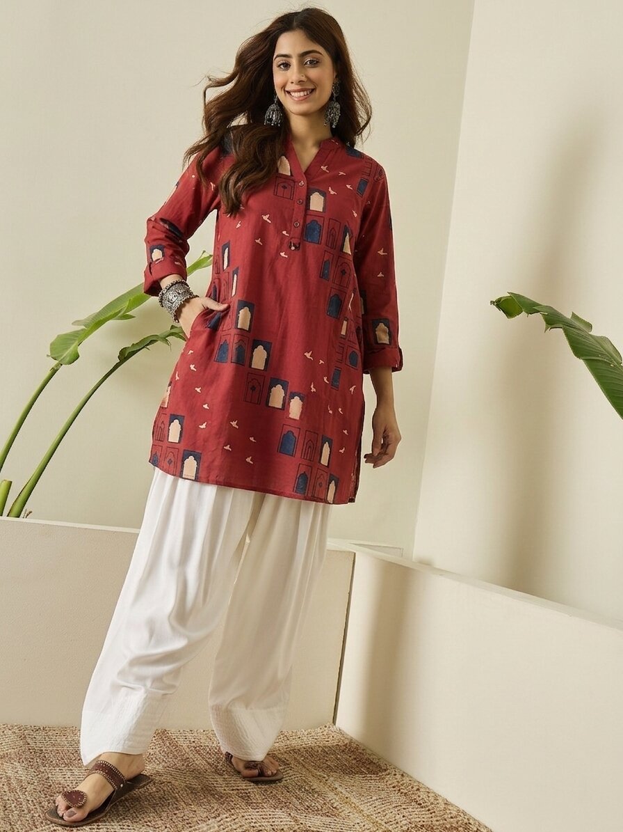 Rust Window Print farshi Salwar Set