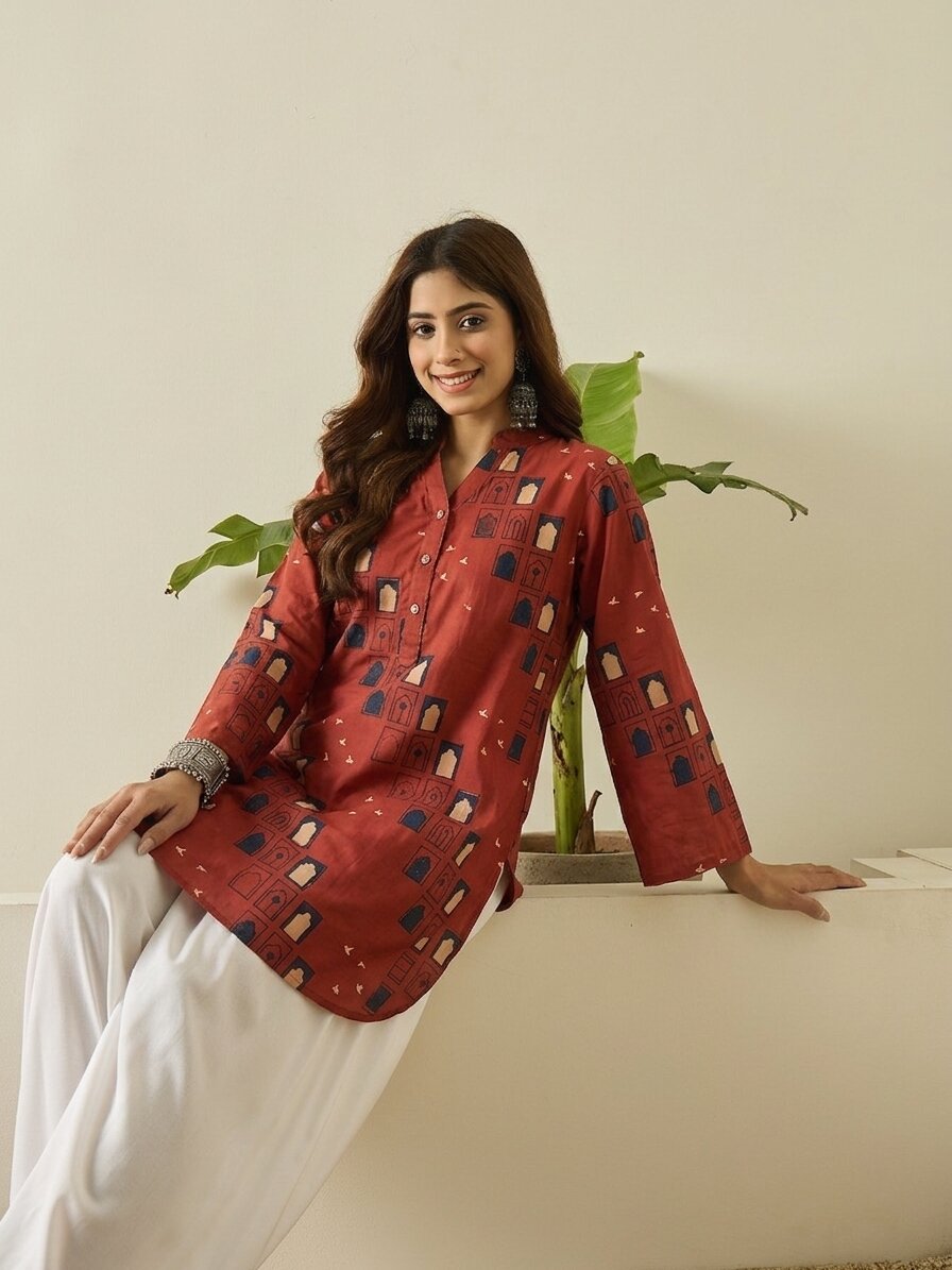 Rust Window Print farshi Salwar Set