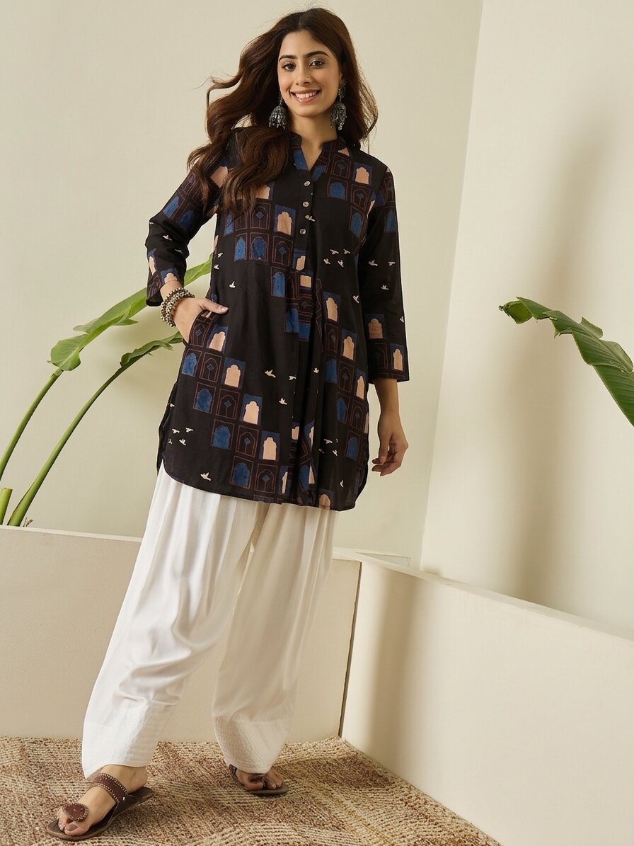 Black Window Print Farshi Salwar Set