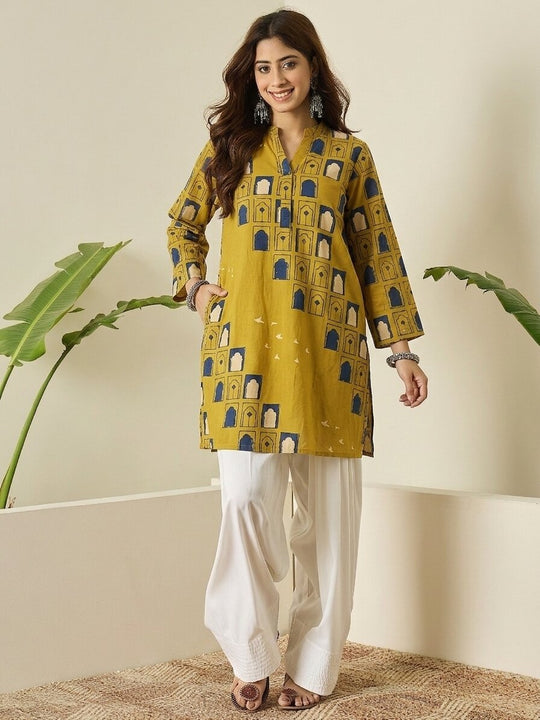 Yellow Window Print Farshi Salwar Set