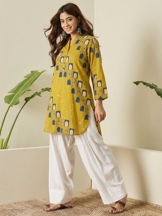 Yellow Window Print Farshi Salwar Set