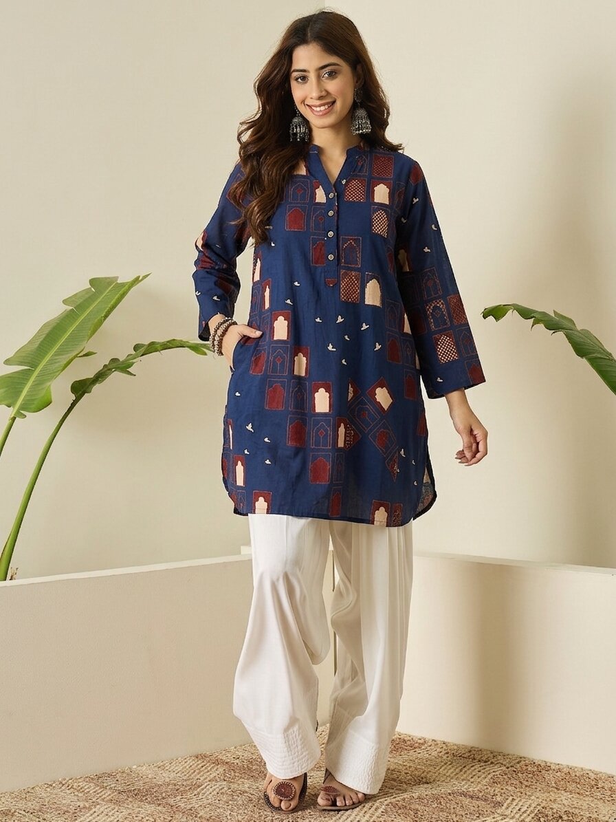 Blue Window Print Farshi Salwar Set