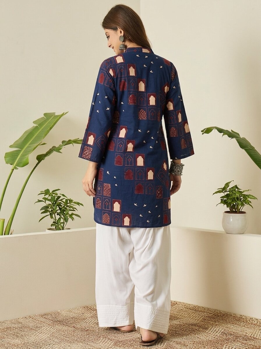 Blue Window Print Farshi Salwar Set