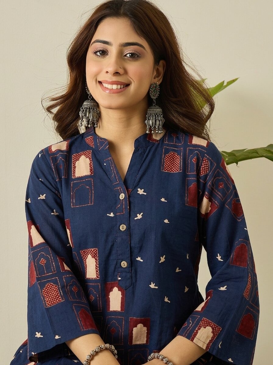 Blue Window Print Farshi Salwar Set