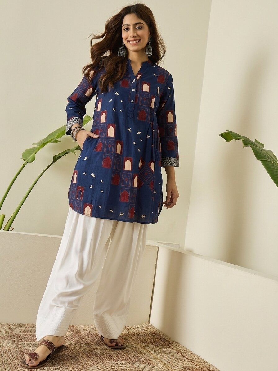 Blue Window Print Farshi Salwar Set