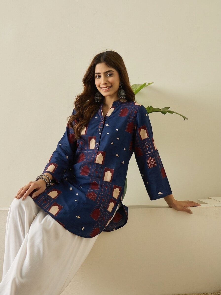 Blue Window Print Farshi Salwar Set